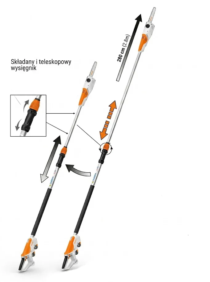 Wysięgnik teleskopowy w STIHL HTA 30 — regulacja długości